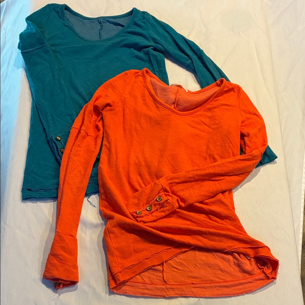Able AmericanOrange Long Sleeve Slub Thick Cotton Top